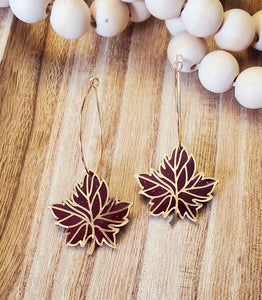 Polymer Clay Maple Leaf earrings (Burgandy)