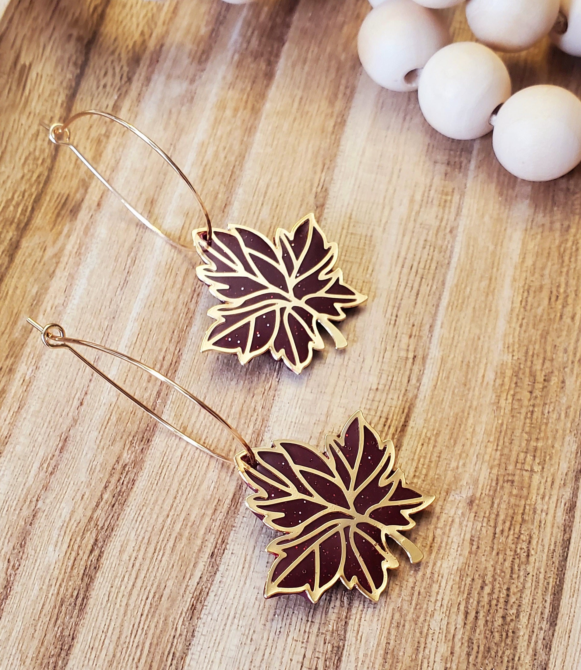 Polymer Clay Maple Leaf earrings (Burgandy)