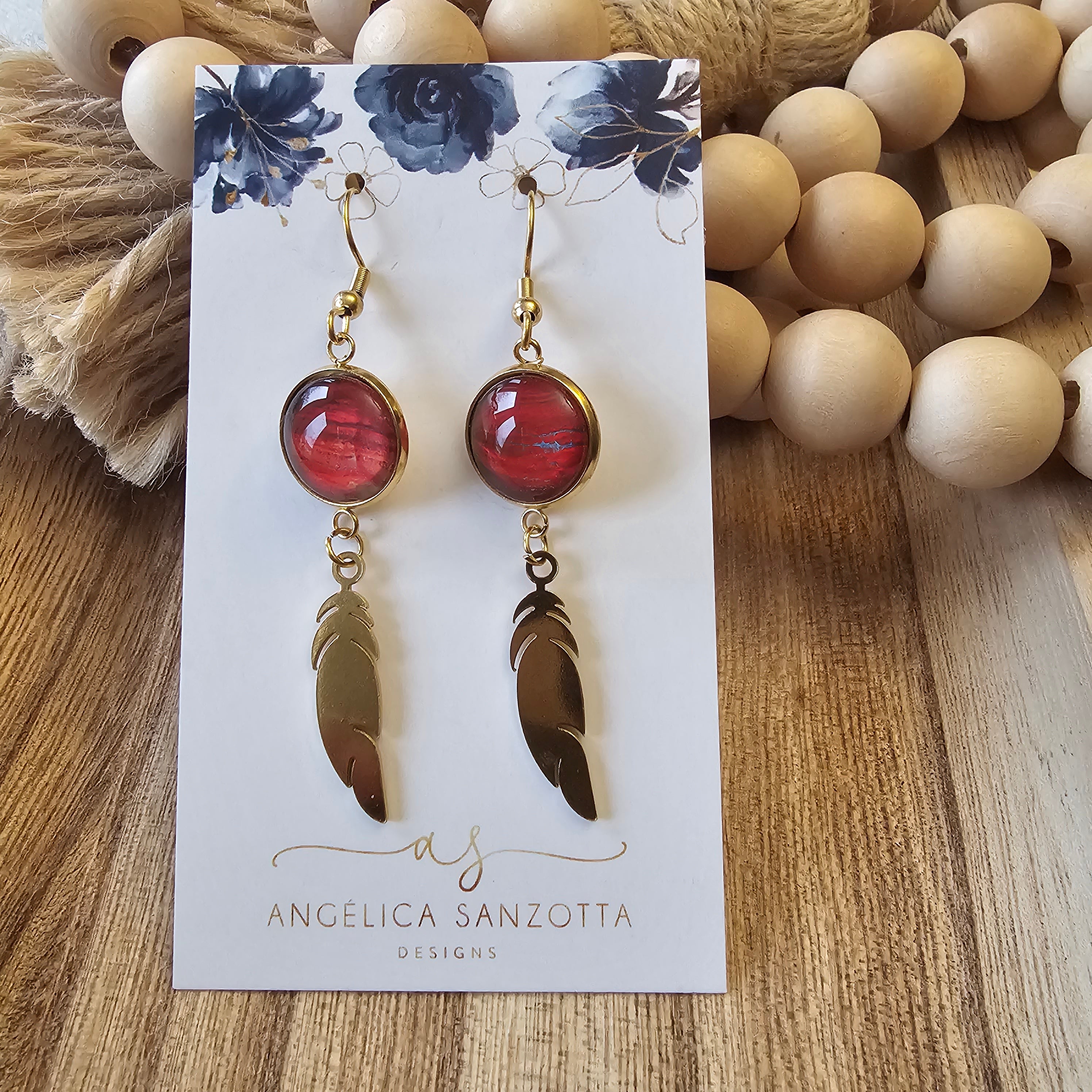 "Red Feather" earrings