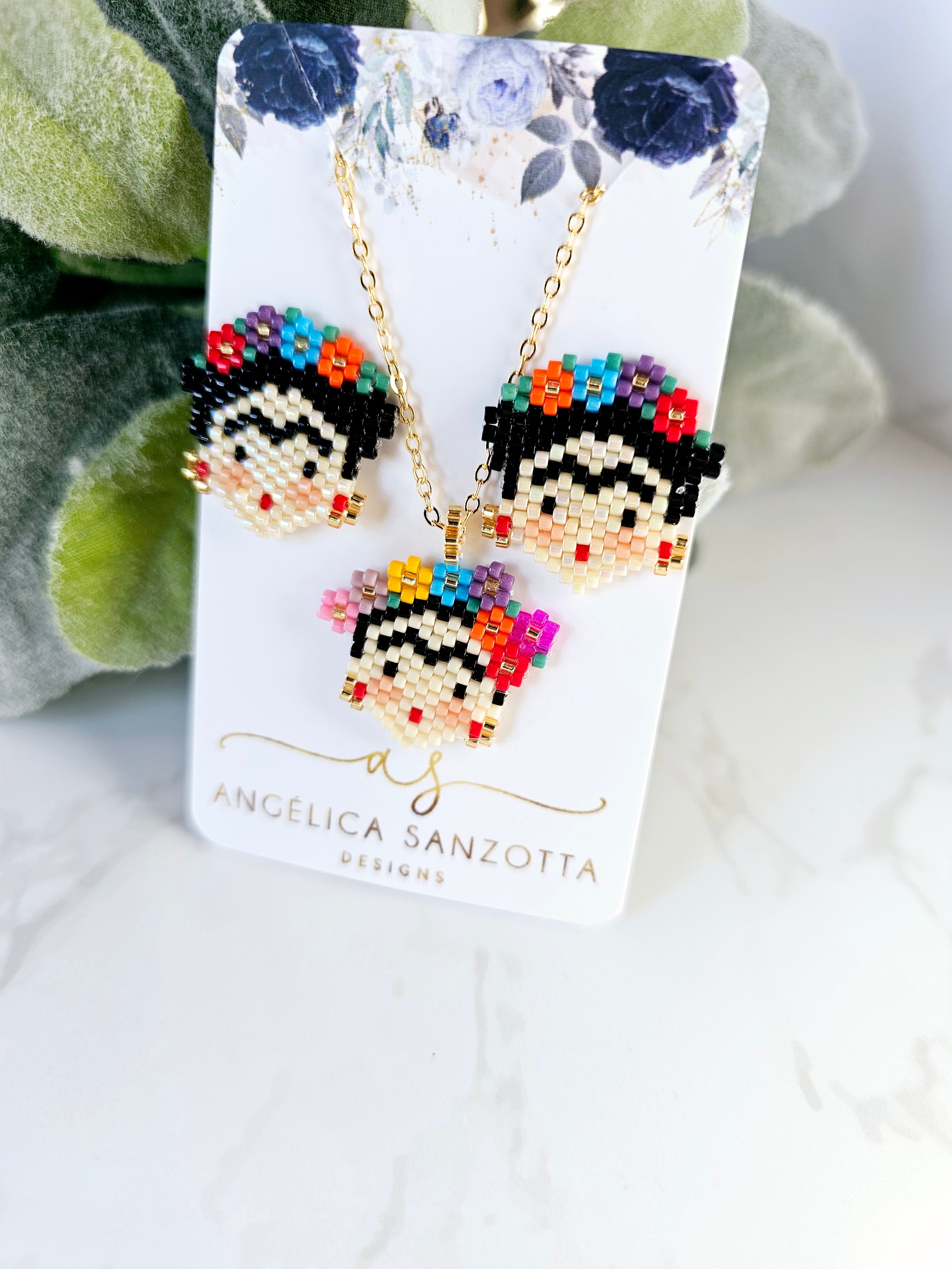 Miyuki Frida earrings and pendant set