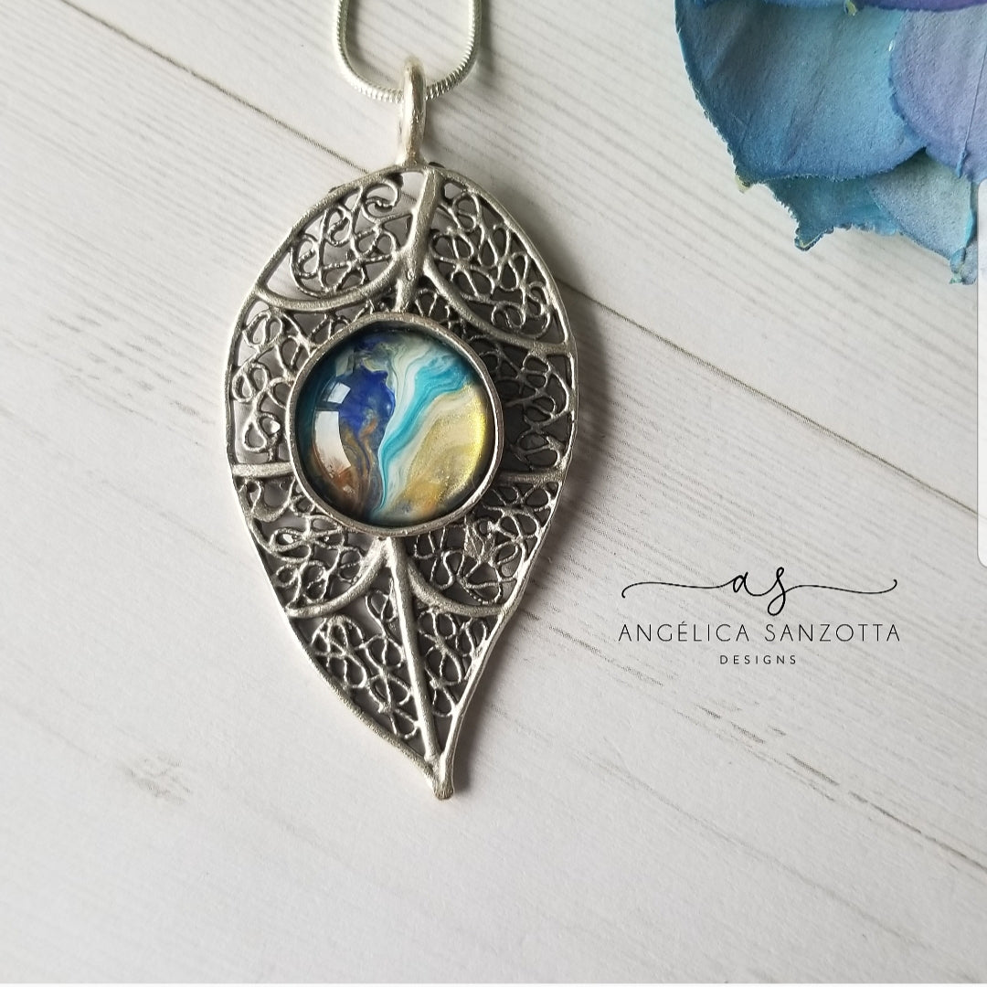"Blue Iris" feather pendant