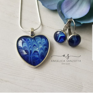 "Blue Waves" heart set