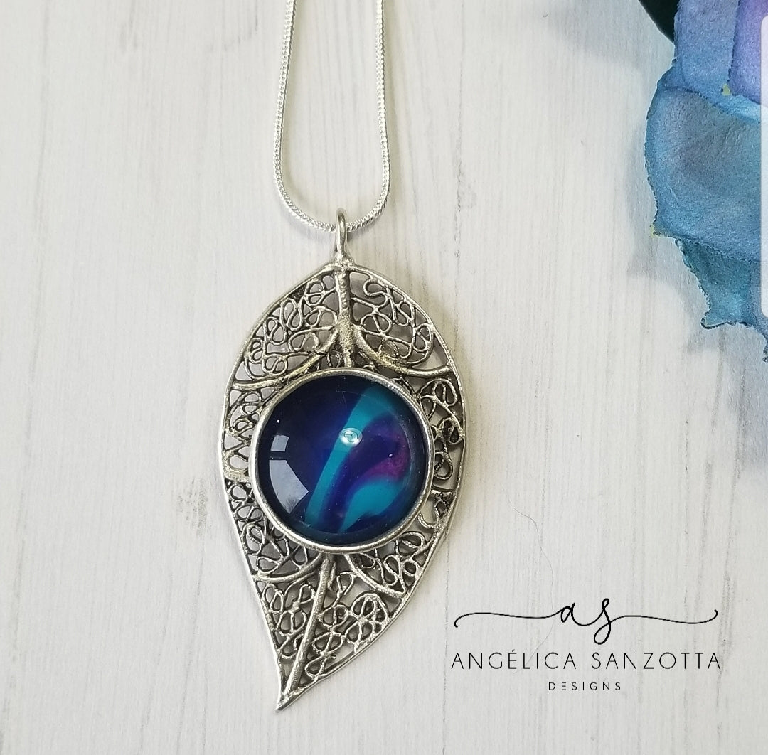 "Ocean" feather pendant