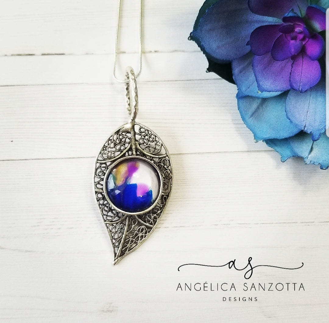 "TGIF" feather pendant