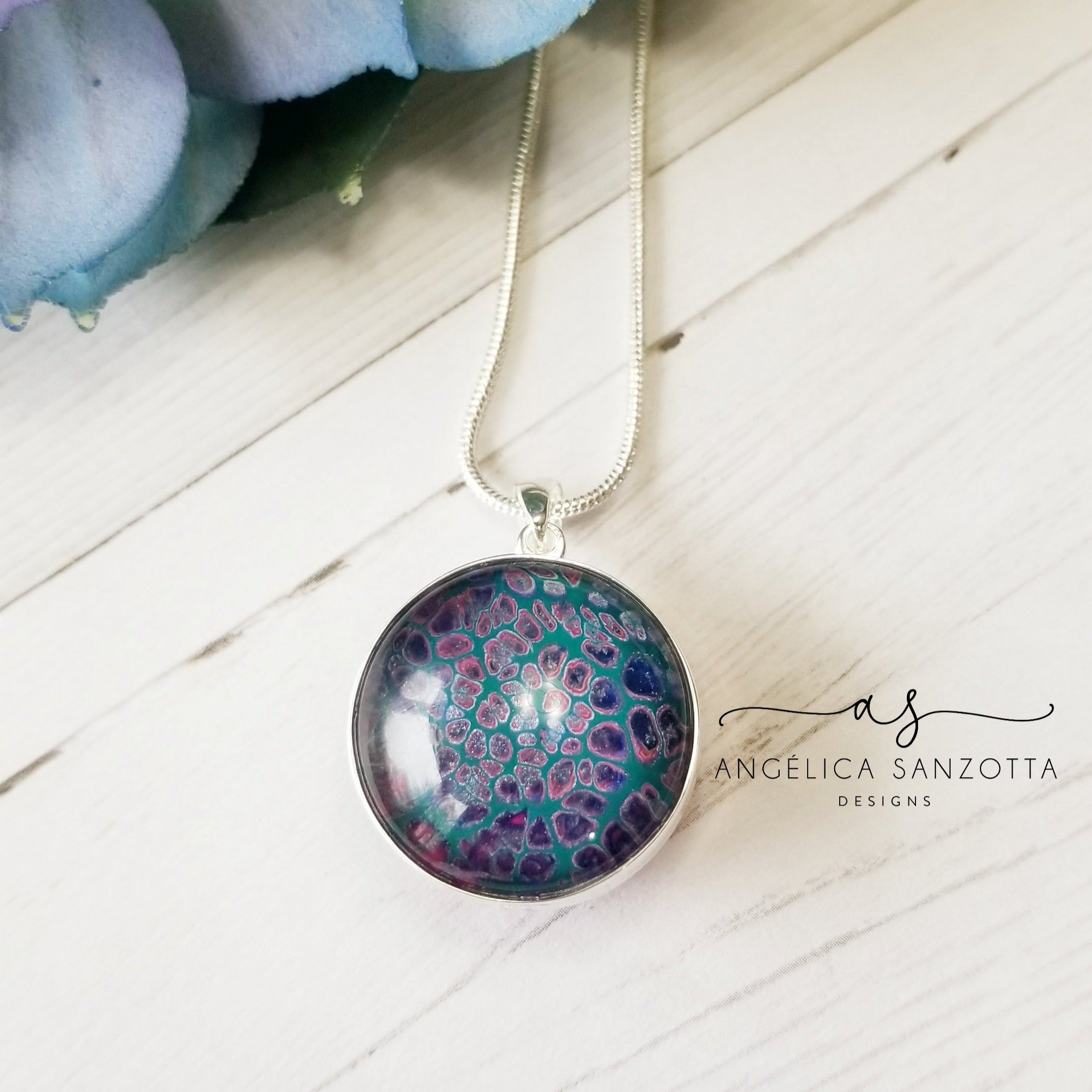 Lilac Pebbles double sided pendant - G & P Collection - Sterling Silver