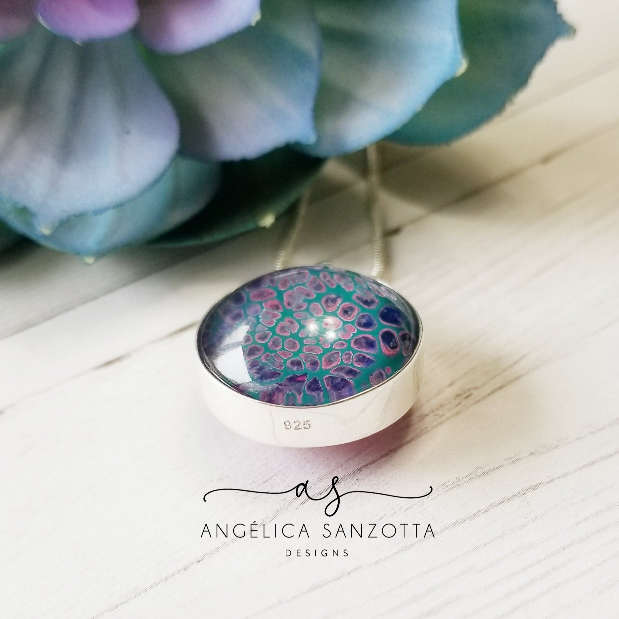 Lilac Pebbles double sided pendant - G & P Collection - Sterling Silver